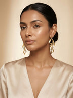 Leaf Design Pearl Drop Earrings