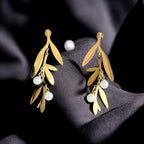 Leaf Design Pearl Drop Earrings