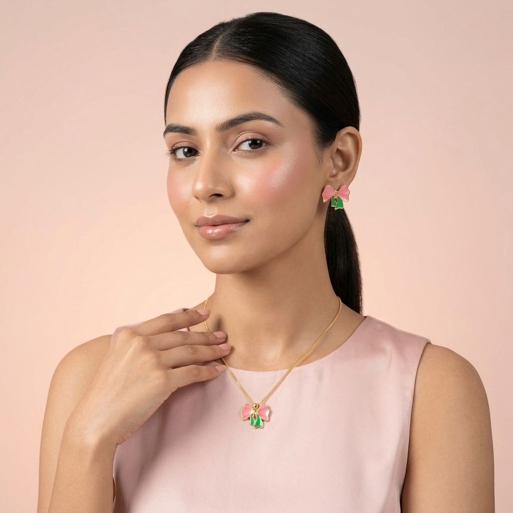 Bow Pendant Necklace & Earrings Set