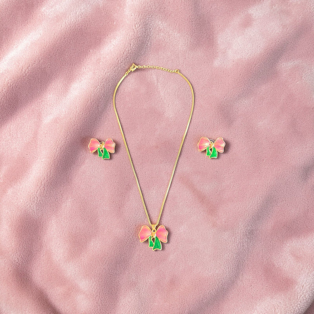 Bow Pendant Necklace & Earrings Set