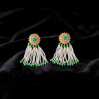 Pearl Tassel Earrings with Green Stones