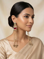 Kundan Red Green Tassel Earrings