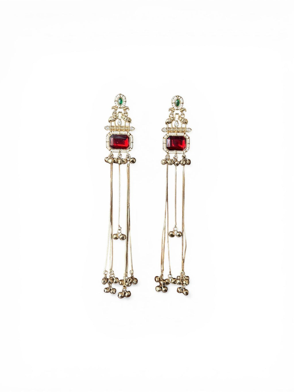 Kundan Red Green Tassel Earrings