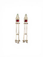 Kundan Red Green Tassel Earrings