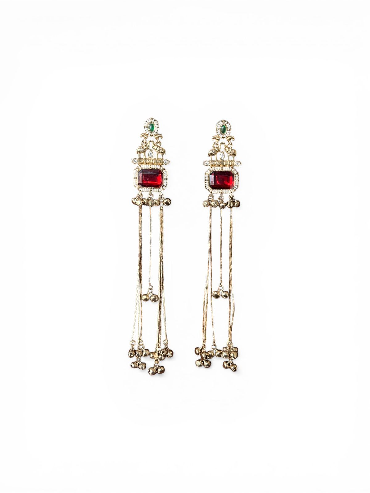 Kundan Red Green Tassel Earrings