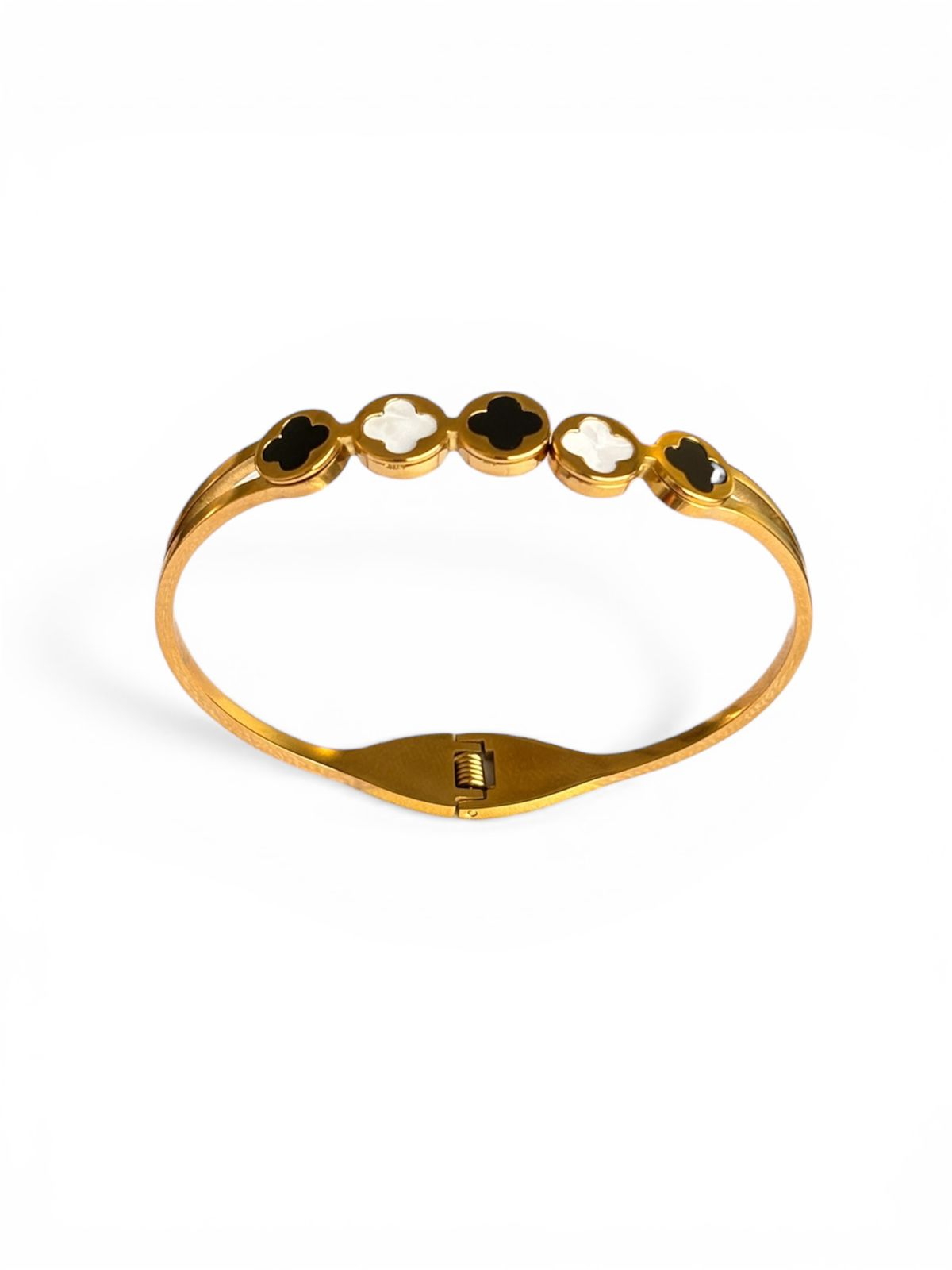 Gold Clover Enamel Bangle Bracelet