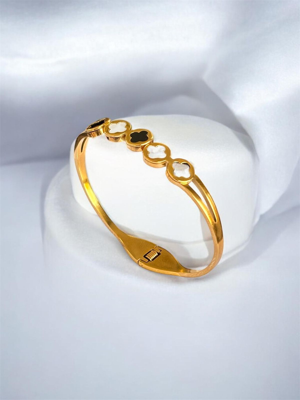 Gold Clover Enamel Bangle Bracelet