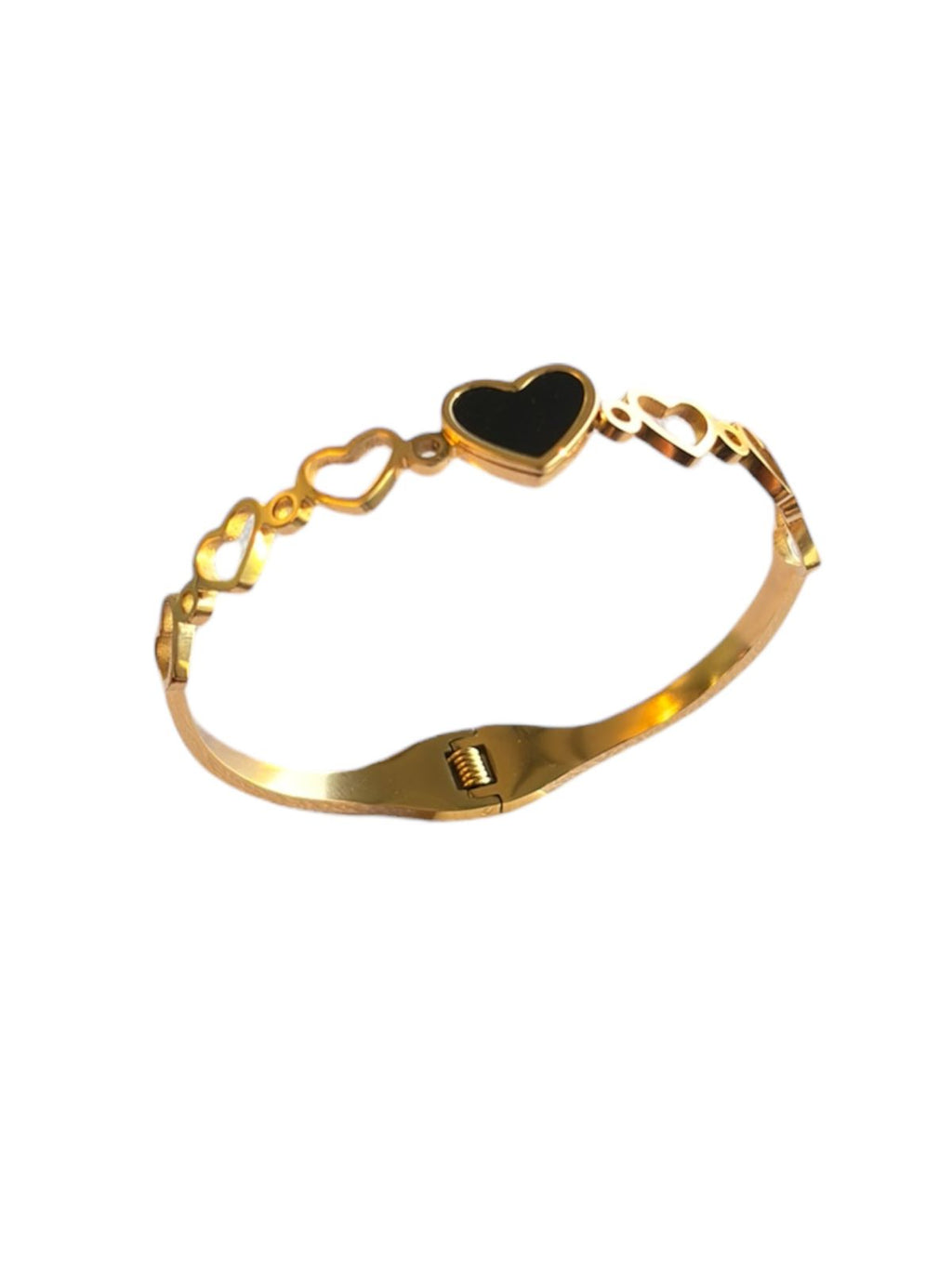 Gold Heart Enamel Bangle Bracelet