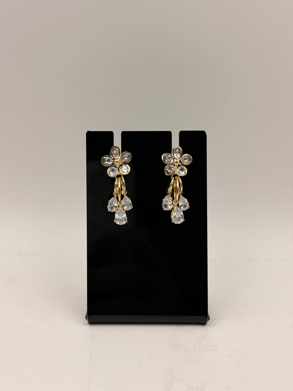 Golden Blossom Crystal Drop Earrings for Women & Girls