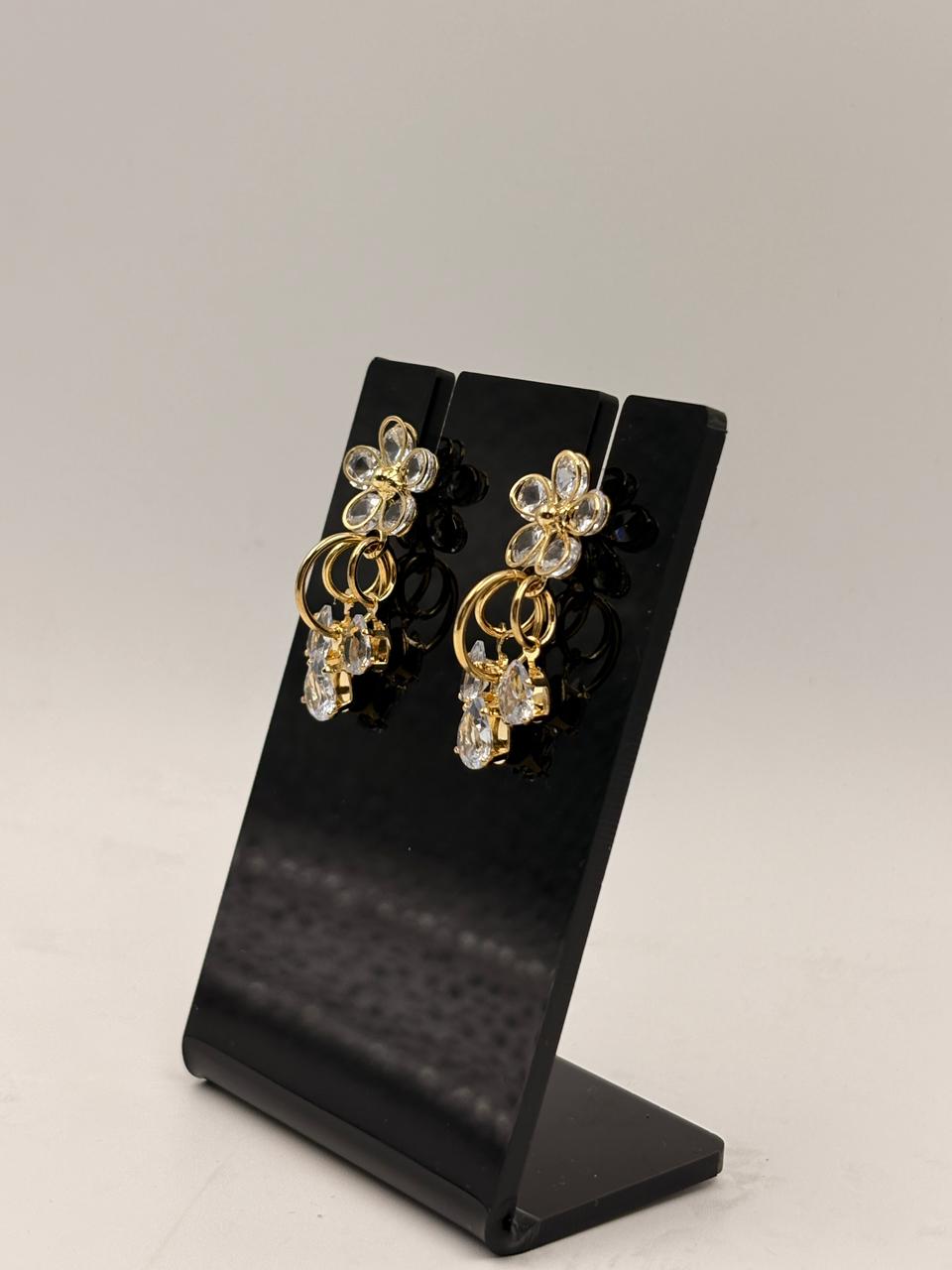Golden Blossom Crystal Drop Earrings for Women & Girls