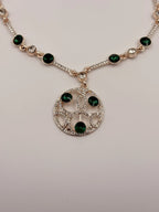 Green Stone Circular Pendant Necklace Set
