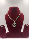Green Stone Circular Pendant Necklace Set