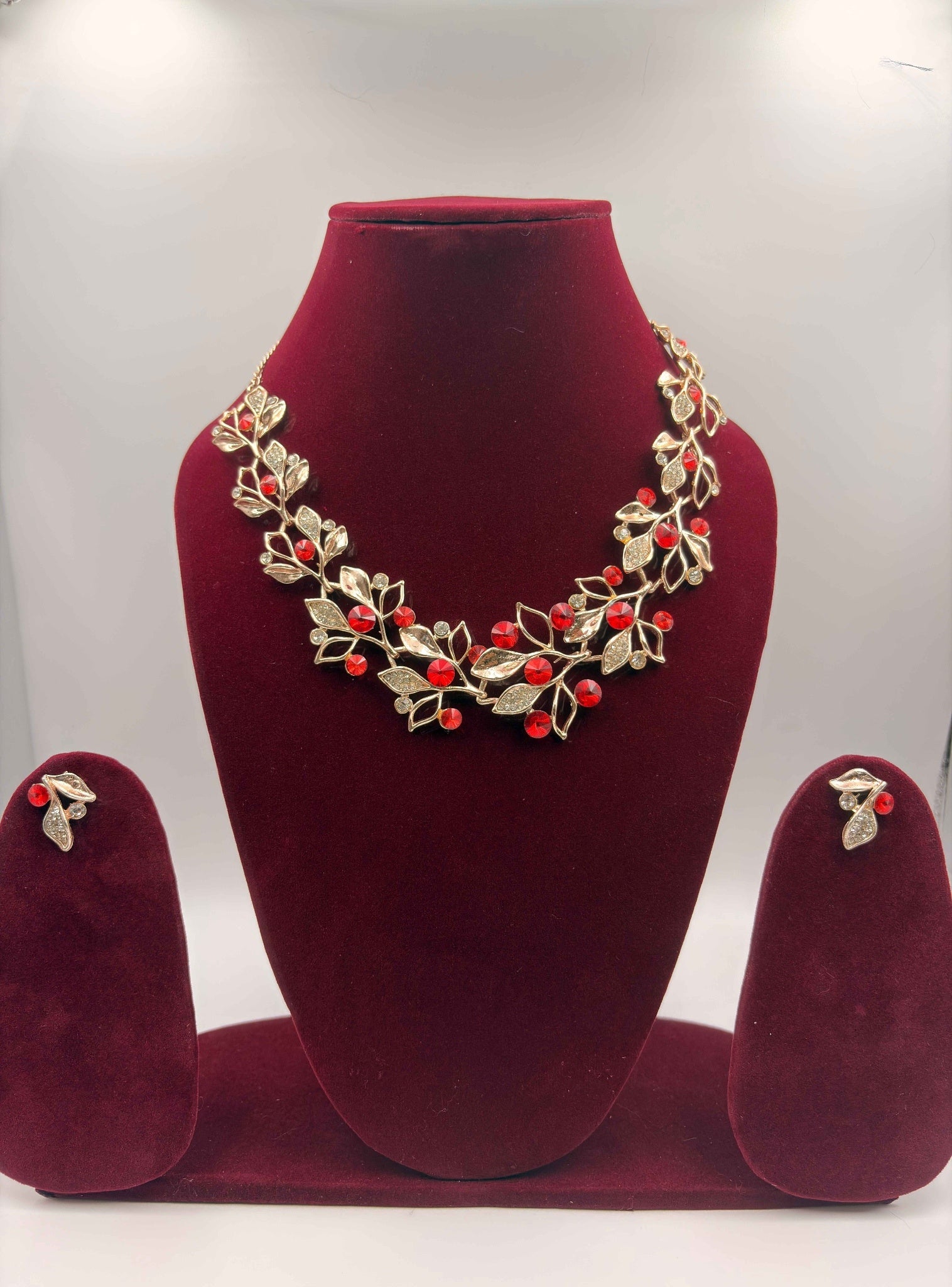 Ruby Floral Statement Necklace Set