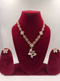 Designer Gold Tone Geometric Floral Pendant Necklace Set for Women