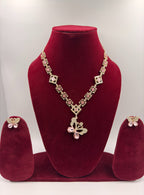 Designer Gold Tone Geometric Floral Pendant Necklace Set for Women