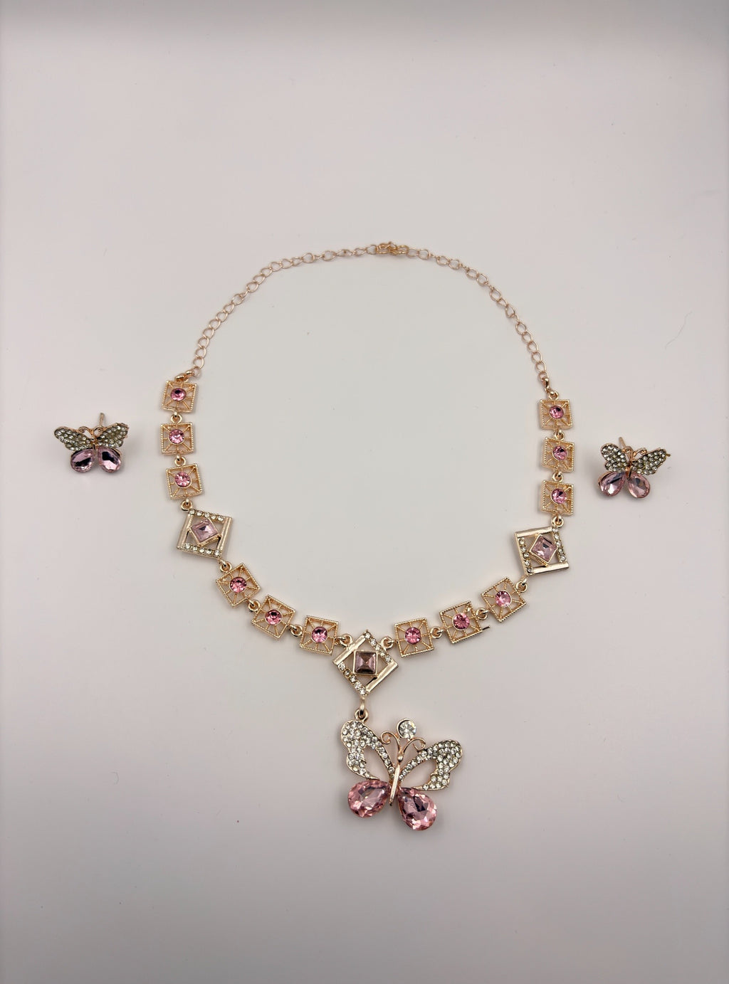 Designer Gold Tone Geometric Floral Pendant Necklace Set for Women