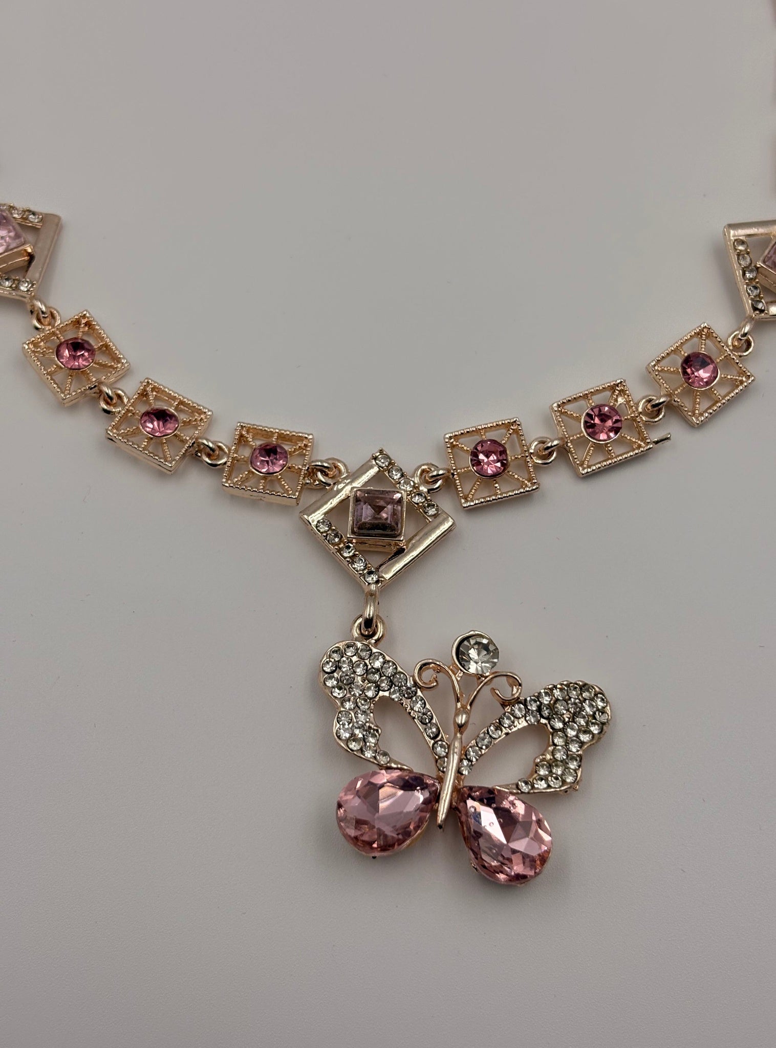 Designer Gold Tone Geometric Floral Pendant Necklace Set for Women