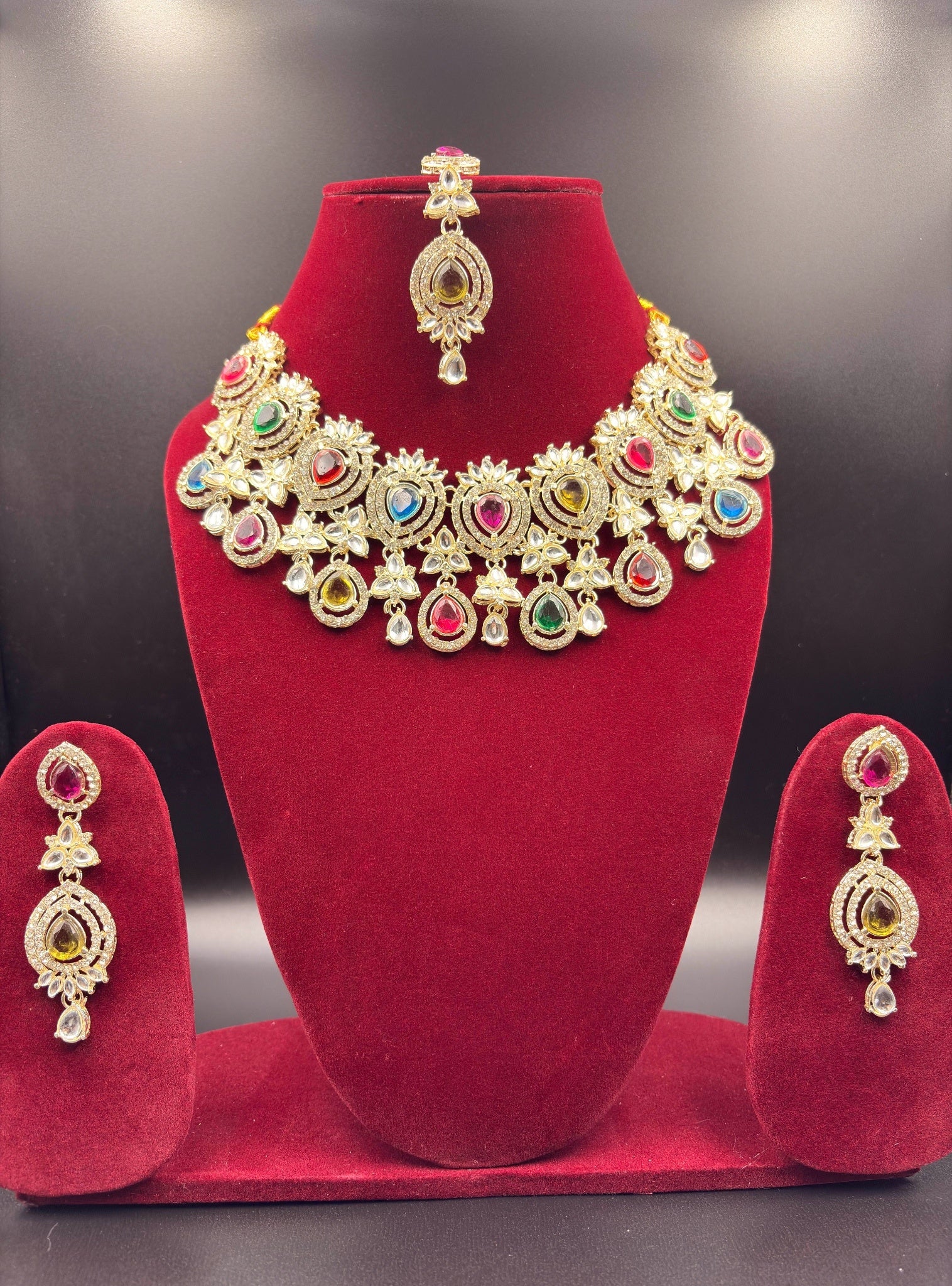 Multicolor Kundan Bridal Choker Necklace Set for Women