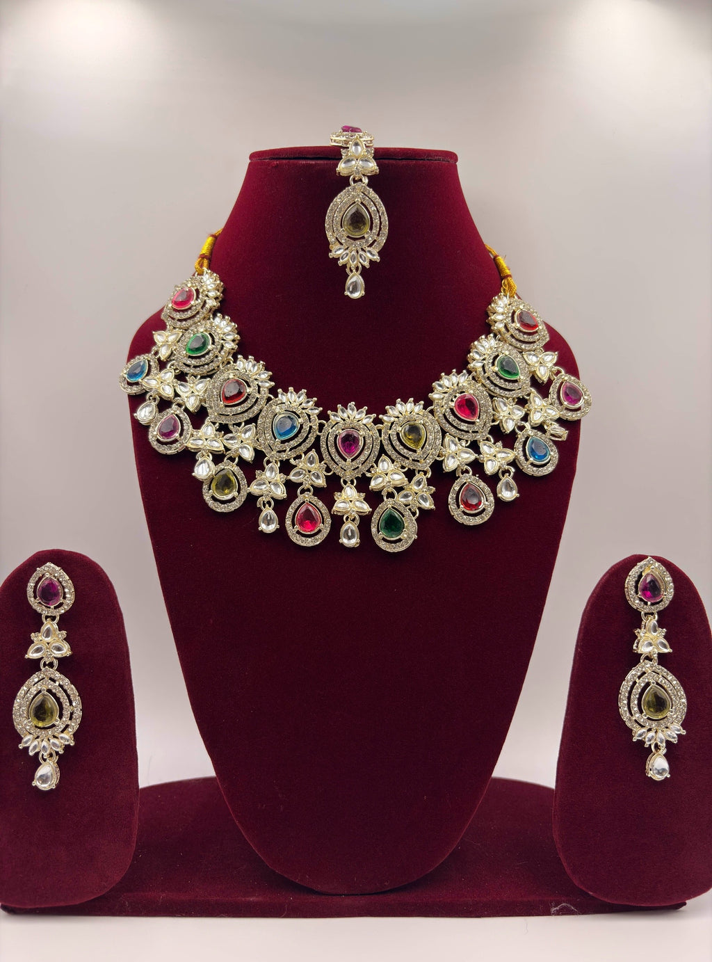 Multicolor Kundan Bridal Choker Necklace Set for Women