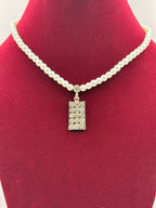 Classic Pearl Necklace Set with Crystal Pendant & Stud Earrings