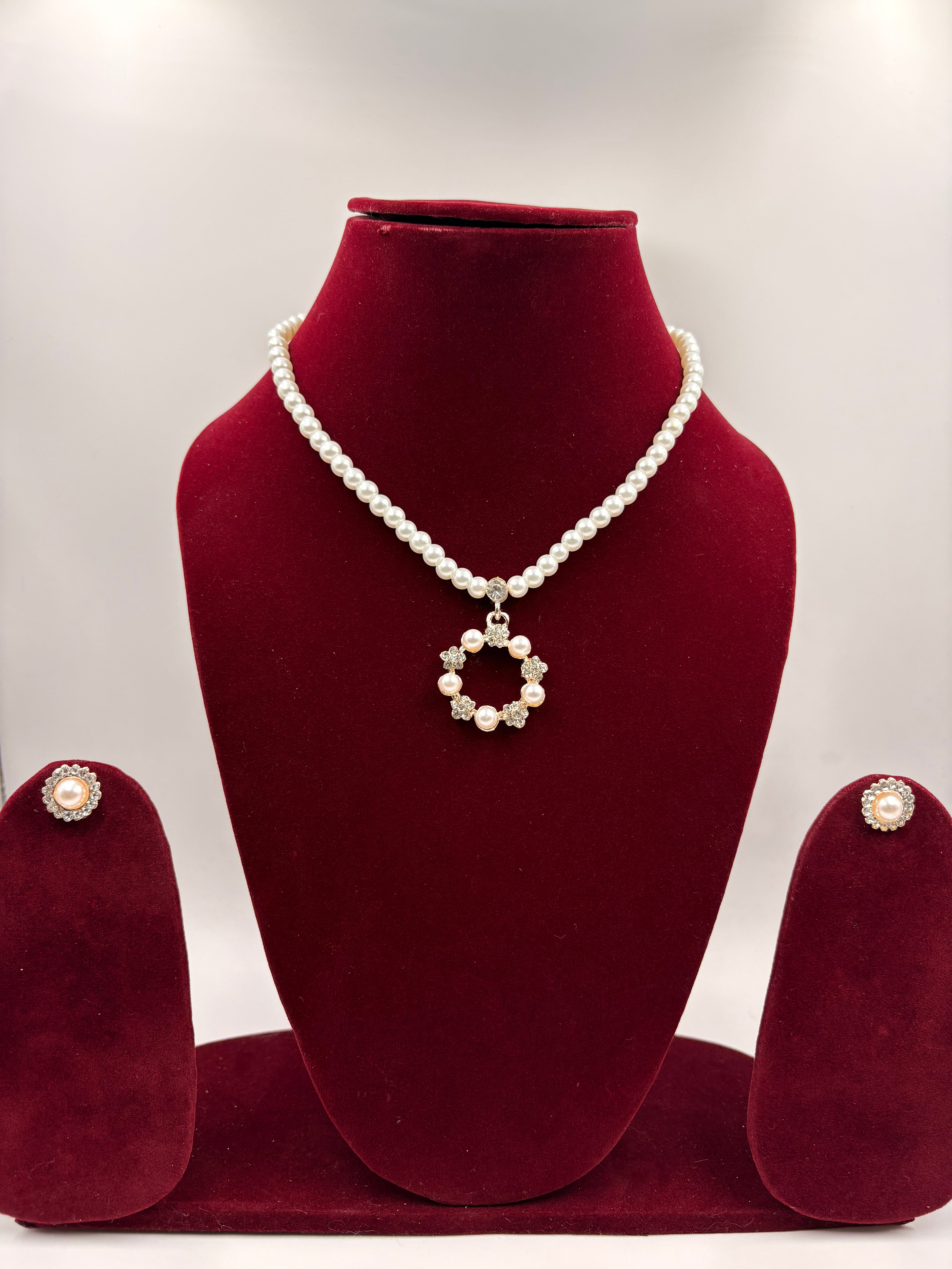 Classic Pearl Halo Pendant Necklace Set