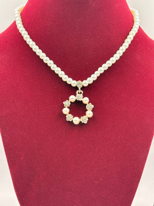 Classic Pearl Halo Pendant Necklace Set