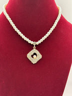 Pearl Geometric Pendant Necklace Set (Gold Finish)