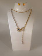 Gold Evil Eye Heart Fashion Jewellery Necklace Stud Earrings Set View 4