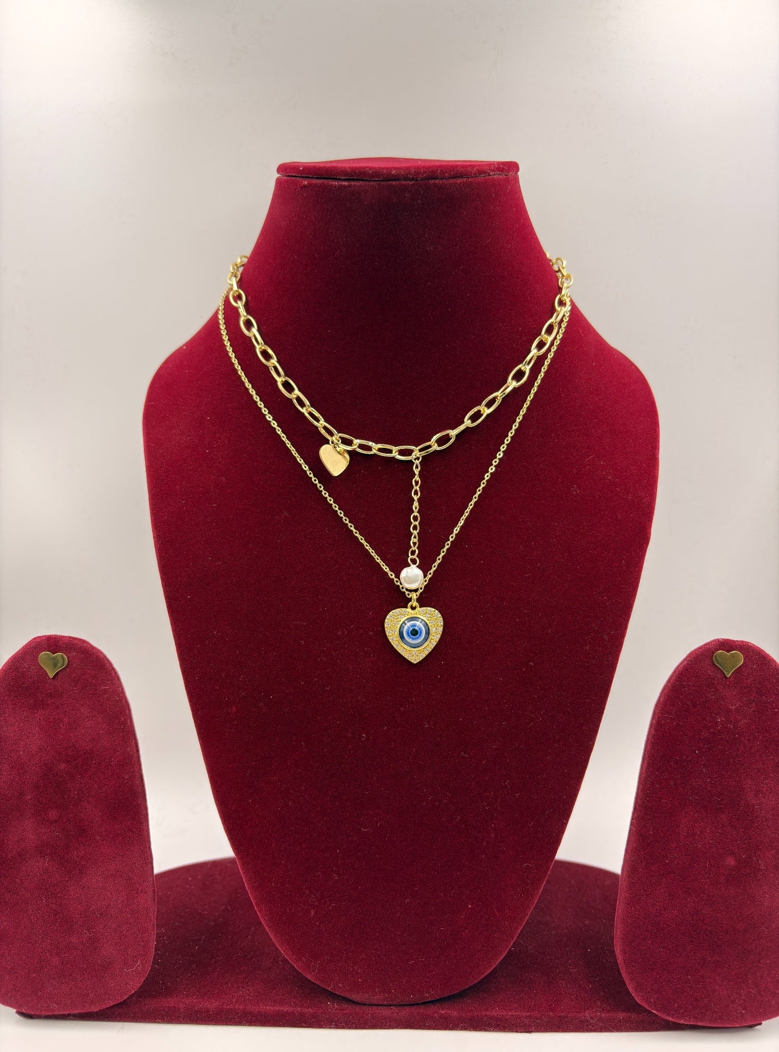 Layered Evil Eye Heart Pendant Fashion Jewellery Necklace