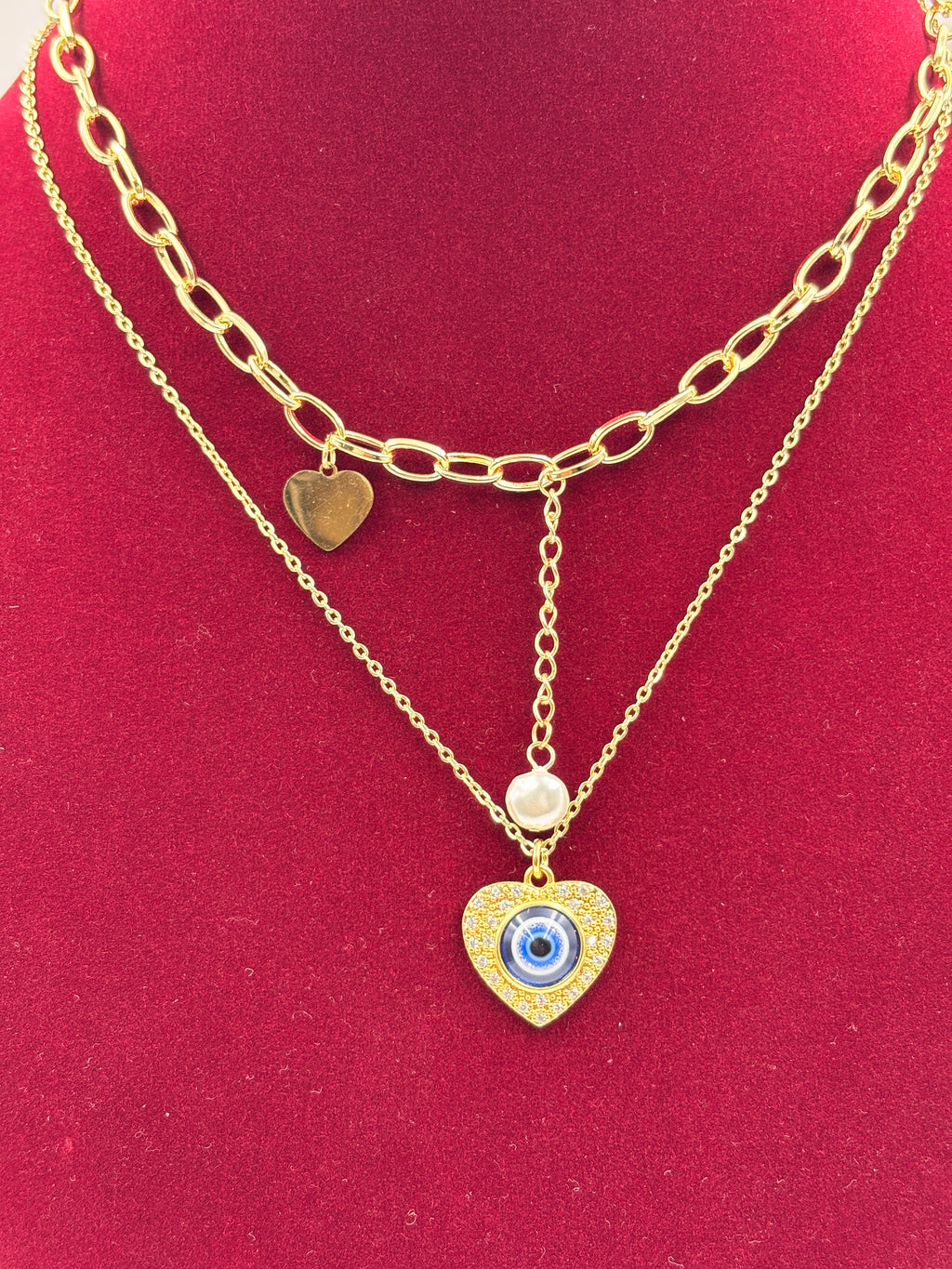 Layered Evil Eye Heart Pendant Fashion Jewellery Necklace View 5