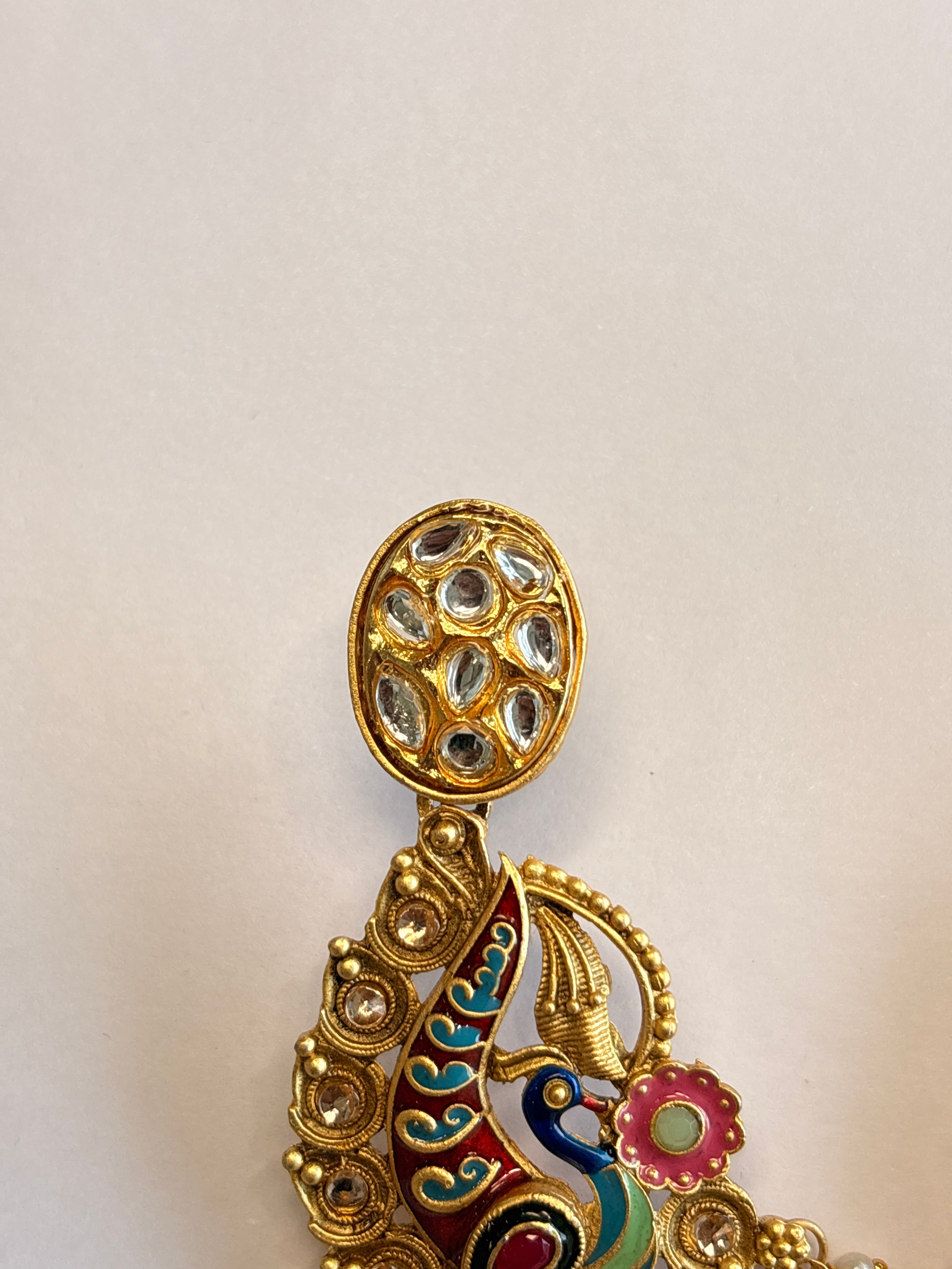 Peacock Design Kundan Earrings