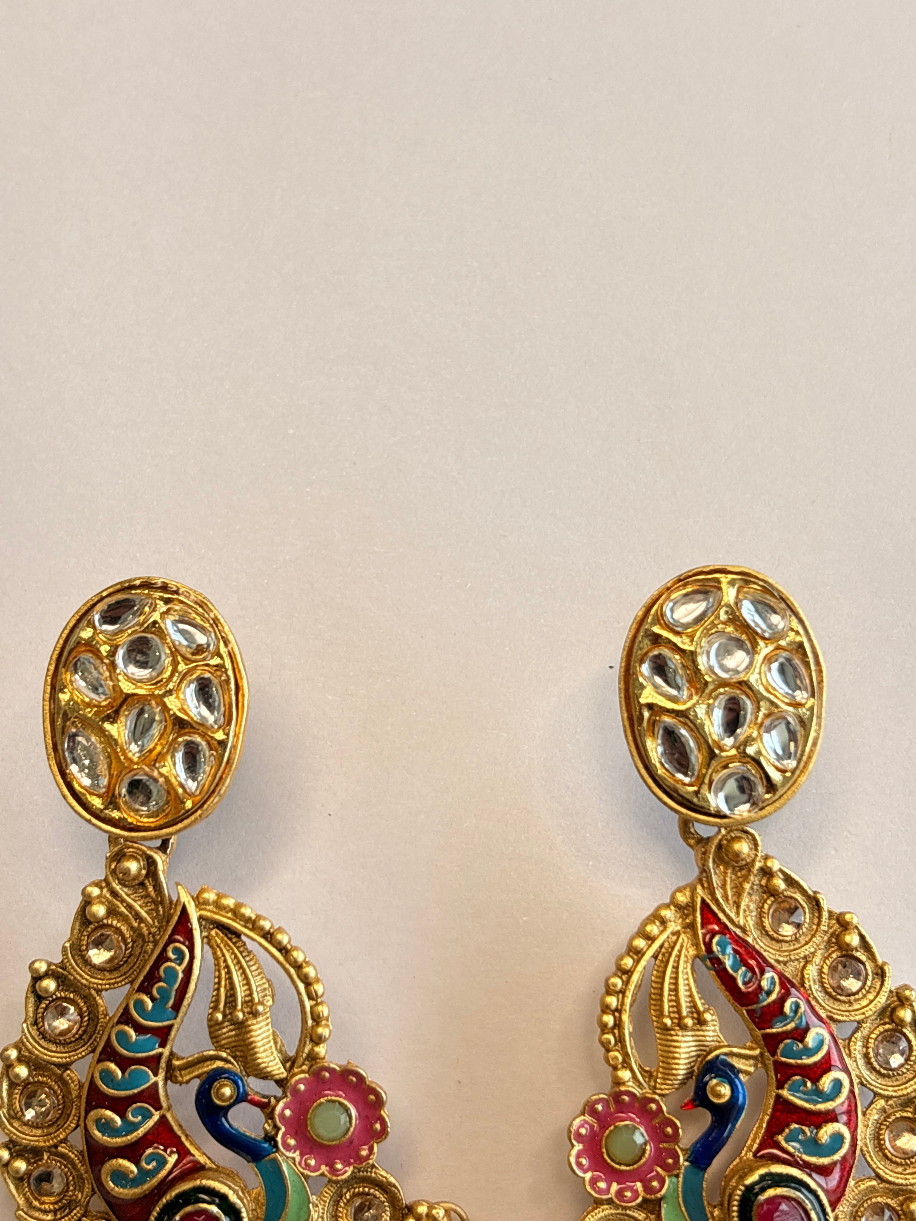 Peacock Design Kundan Earrings