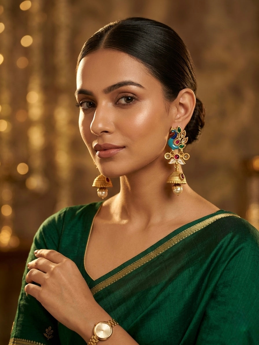 Peacock Design Jhumka Earrings
