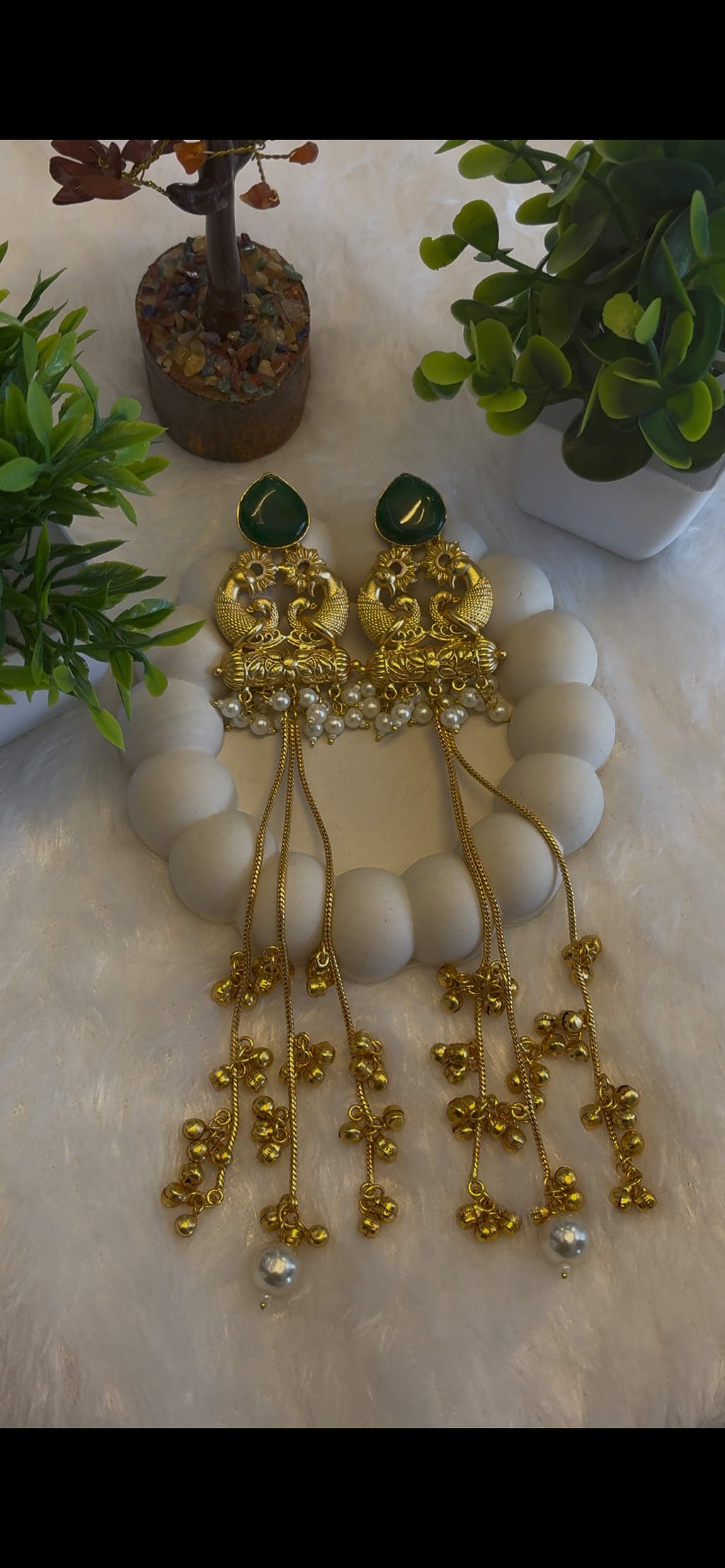 Royal Green Kundan Long Dangle( Kashmiri Jhumka) Earrings for Women
