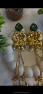 Royal Green Kundan Long Dangle( Kashmiri Jhumka) Earrings for Women