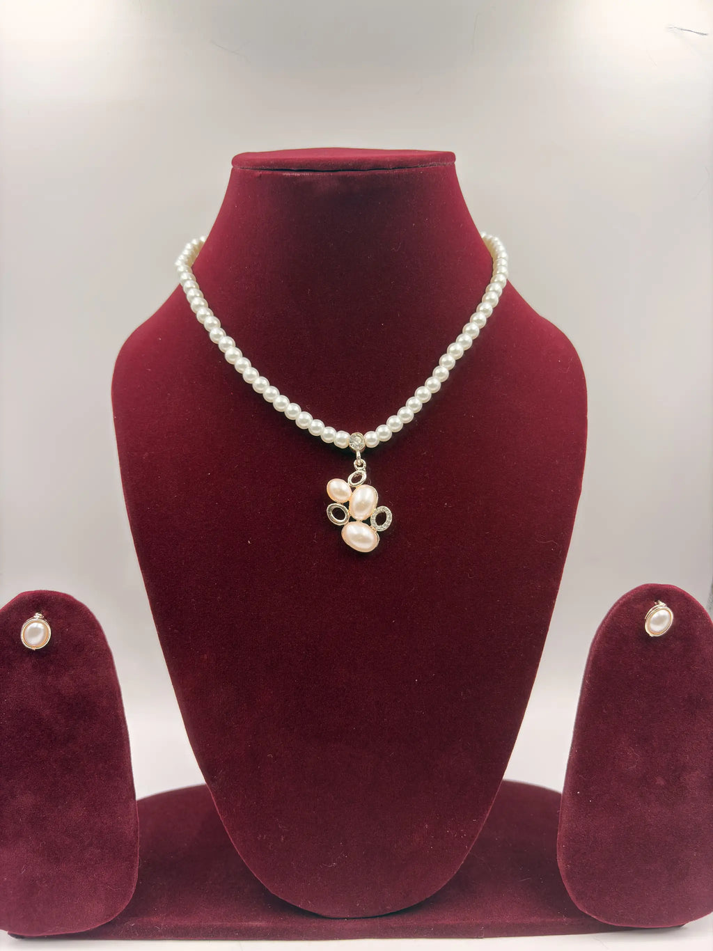 Pearl Necklace with Cluster Pendant Set 3 Piece