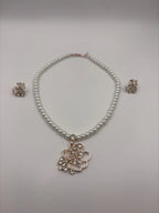 Pearl Necklace with Butterfly Crystal Pendant and Matching Earrings