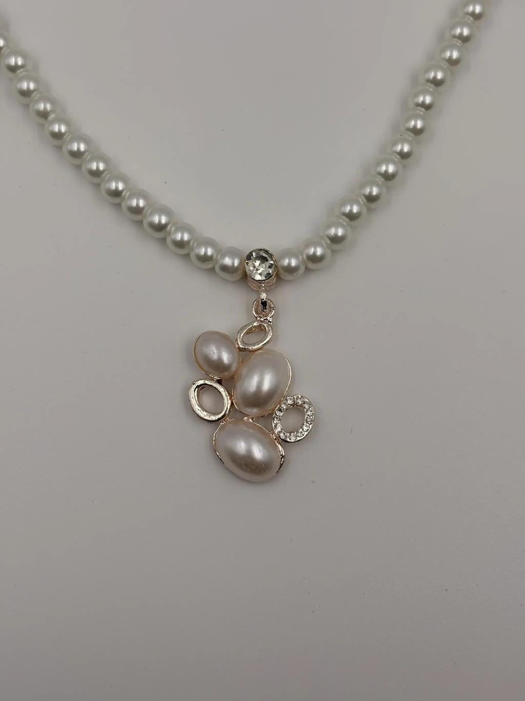 Pearl Necklace with Cluster Pendant Set 3 Piece