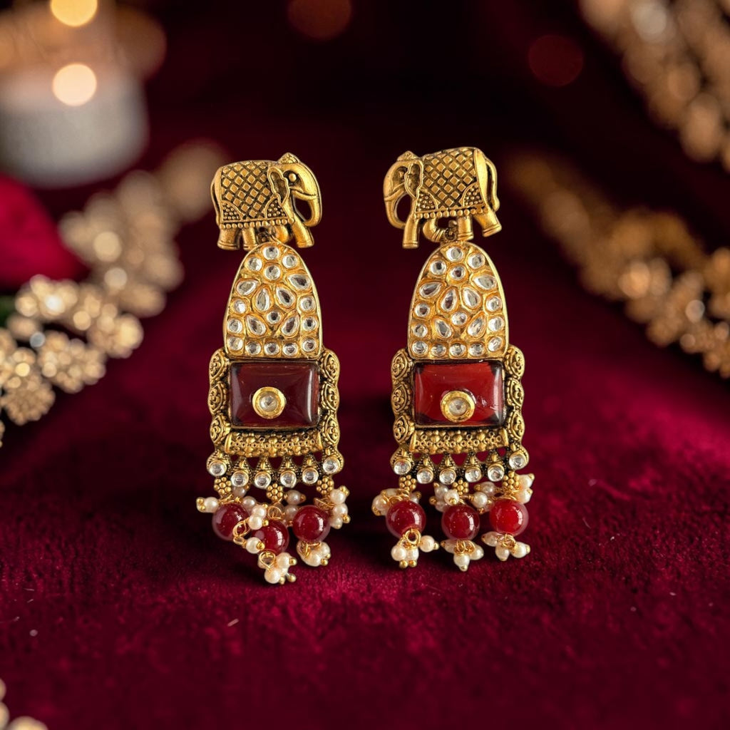 Elephant Design Kundan Earrings.