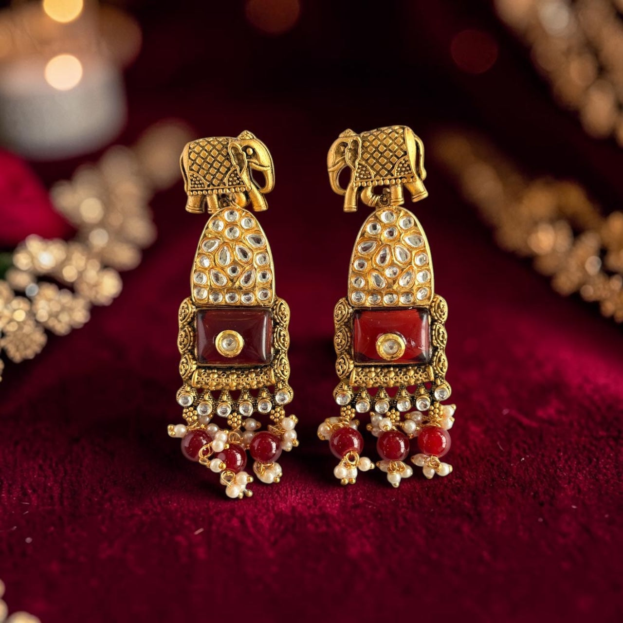 Elephant Design Kundan Earrings.