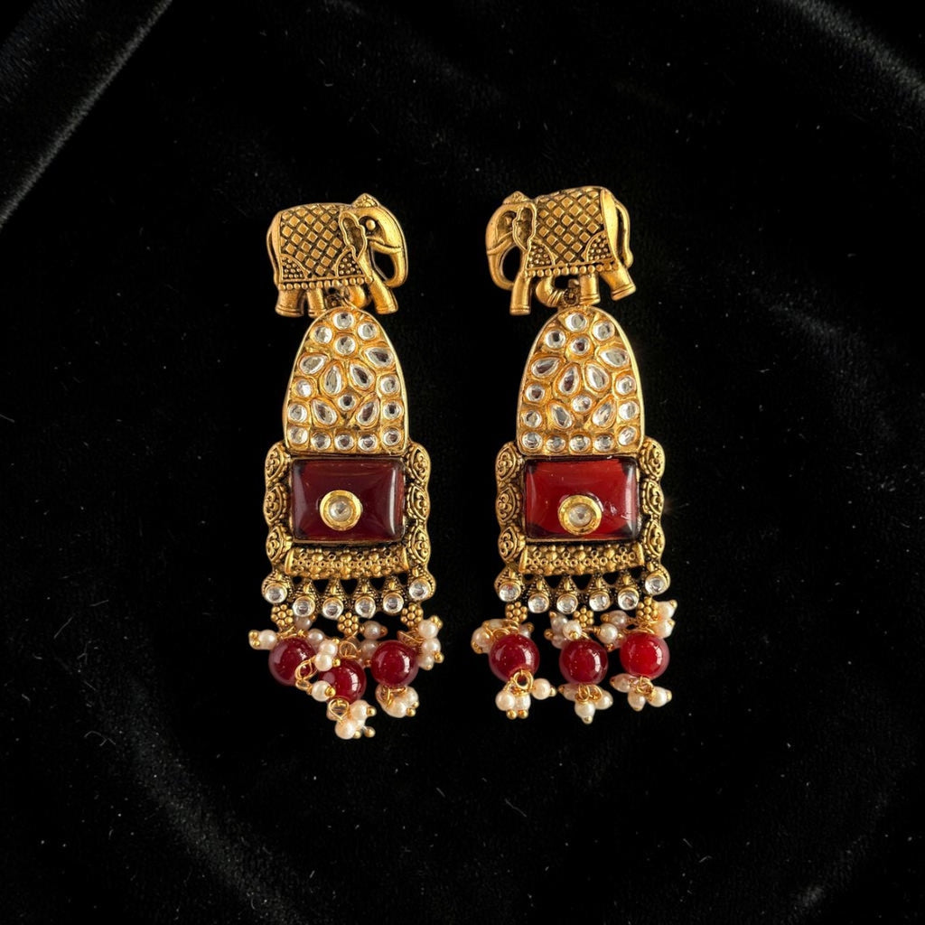 Elephant Design Kundan Earrings.