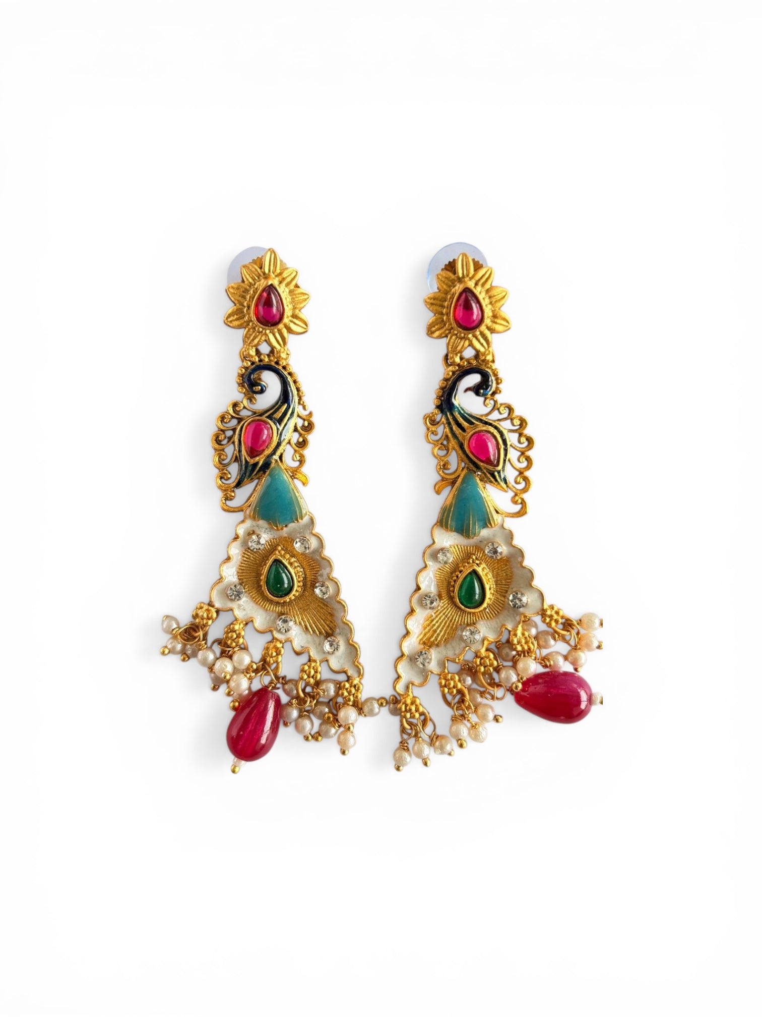 Peacock Style Long Kundan Earrings