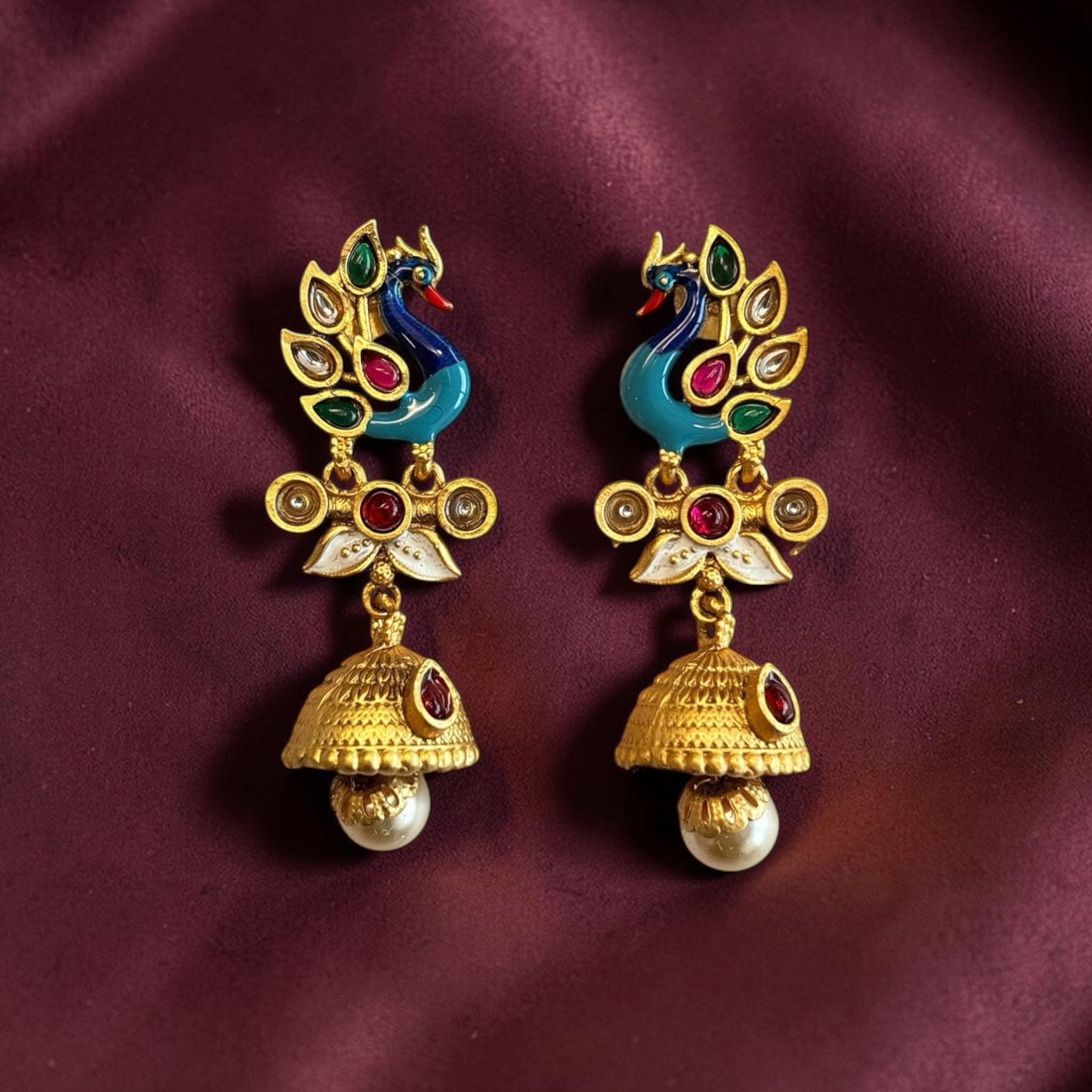 Peacock Design Jhumka Earrings