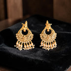 Krishna Design Kundan Chandbali Earrings with Pearls