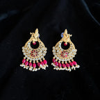 Krishna Design Red Kundan Chandbali Earrings