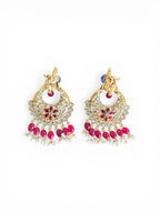 Krishna Design Red Kundan Chandbali Earrings
