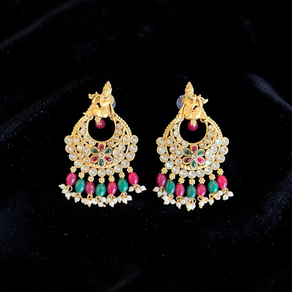 Krishna Design Kundan Chandbali Earrings .