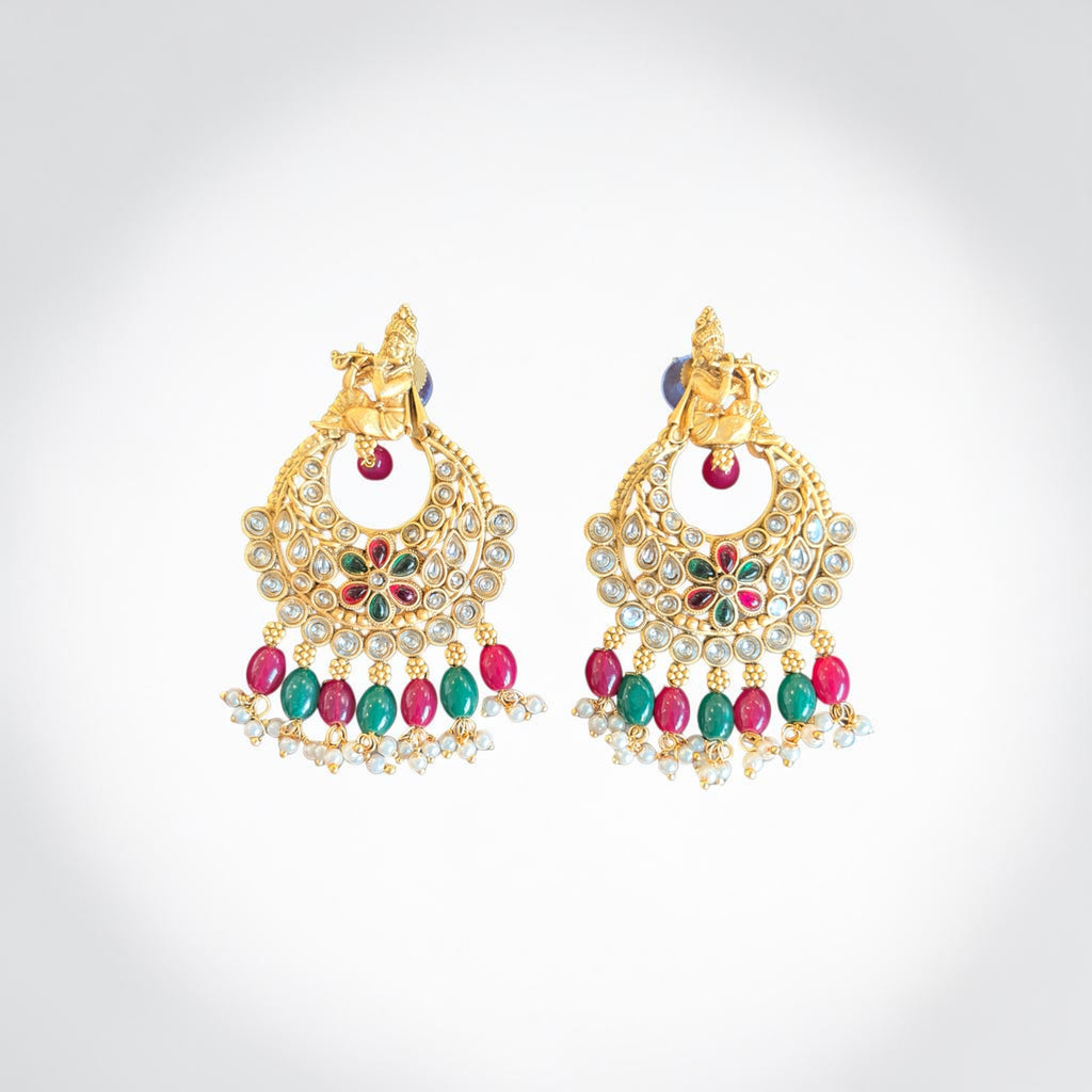 Krishna Design Kundan Chandbali Earrings .