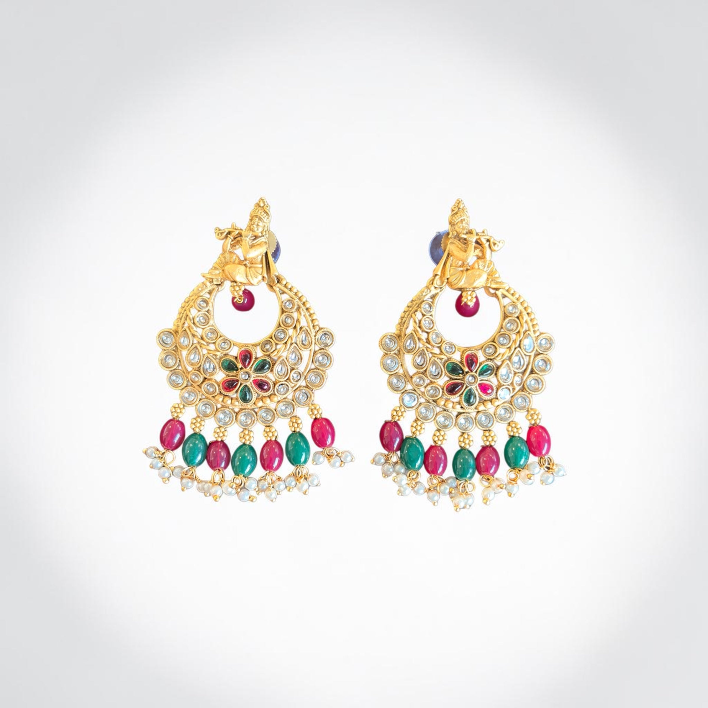 Krishna Design Kundan Chandbali Earrings .