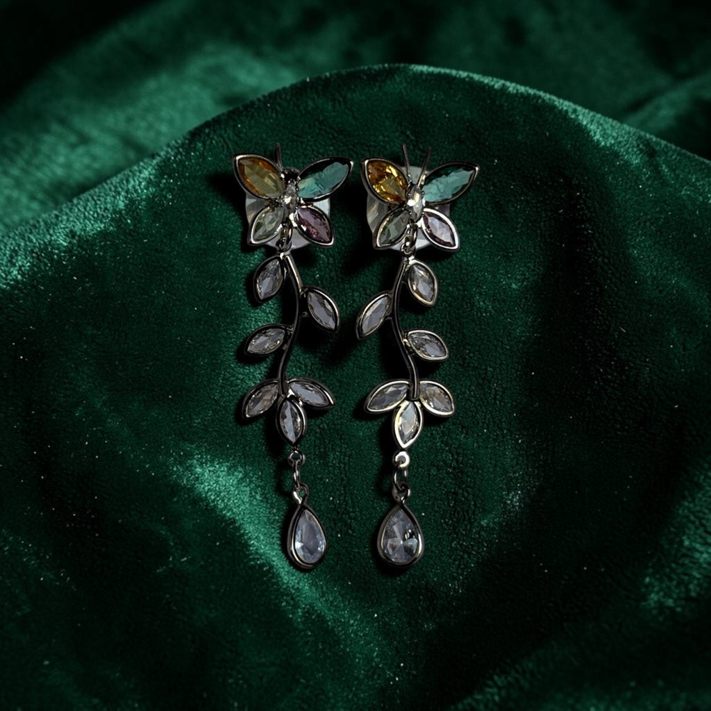 Golden Floral Crystal Drop Earrings – Artificial Jewellery for Women
